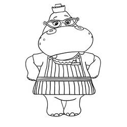 Coloriage Hallie l'hippopotame infirmière en robe rayée