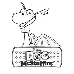Coloriage Toufy le Dragon derrière le logo Docteur La Peluche
