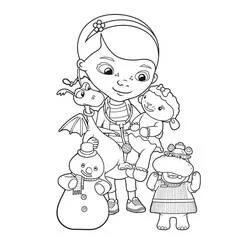 Coloriage Docteur La Peluche entourée de ses amis peluches