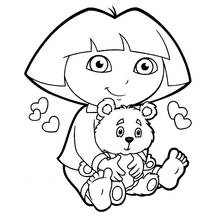 Coloriage Dora l'Exploratrice câlinant son ourson en peluche