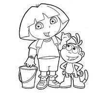 Coloriage Dora l'Exploratrice avec Babouche le singe et un seau