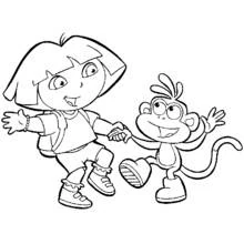 Coloriage Dora l'Exploratrice danse avec Babouche le singe
