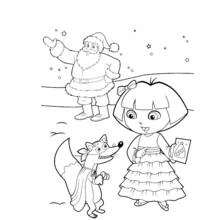 Coloriage Dora l'Exploratrice avec le Père Noël et Chipeur
