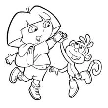 Coloriage Dora l'Exploratrice tape dans la main de Babouche