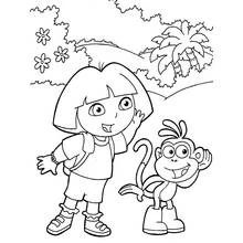 Coloriage Dora l'exploratrice fait signe avec Babouche le singe