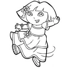 Coloriage Dora l'Exploratrice dansant joyeusement