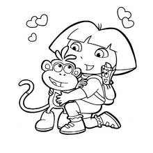 Coloriage Dora l'Exploratrice enlaçant Babouche le singe