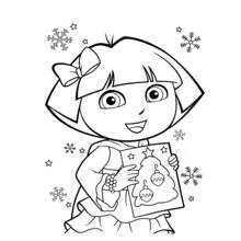 Coloriage Dora l'Exploratrice tenant une carte de Noël