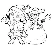 Coloriage Dora l'Exploratrice déguisée en Père Noël avec Babouche
