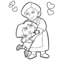 Coloriage Dora faisant un câlin à sa grand-mère