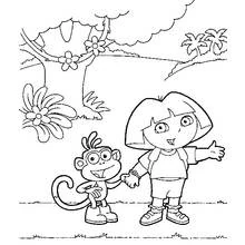 Coloriage Dora l'Exploratrice et Babouche main dans la main