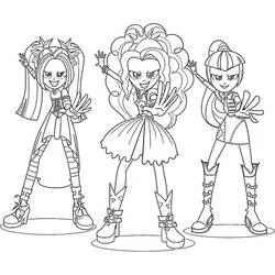 Coloriage Equestria Girls trio en pose de groupe pop