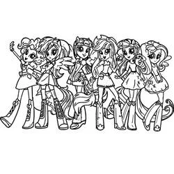 Coloriage Equestria Girls posant ensemble