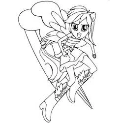 Coloriage Rainbow Dash volant avec des ailes et de longs cheveux