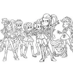 Coloriage Equestria Girls groupe en tenues de combat