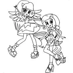 Coloriage Equestria Girls Twilight Sparkle et Rarity en vol