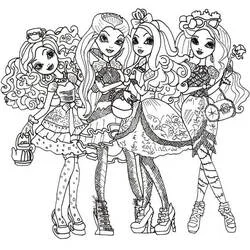 Coloriage Ever After High filles posant ensemble