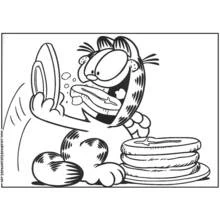 Coloriage Garfield en train de manger des pancakes