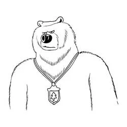 Coloriage Grizzy avec une expression renfrognée et un médaillon Coloriage Grizzy avec une expression renfrognée et un médaillon