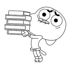 Coloriage Gumball portant une pile de livres Coloriage Gumball portant une pile de livres