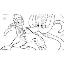 Coloriage Jake chevauchant un dauphin près d'une pieuvre