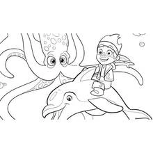 Coloriage Jake chevauchant un dauphin près d'une pieuvre