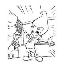 Coloriage Jimmy Neutron brandissant un appareil fièrement