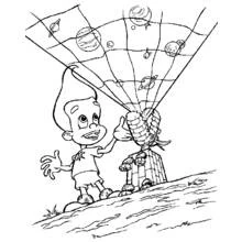 Coloriage Jimmy Neutron pointant vers une carte stellaire projetée