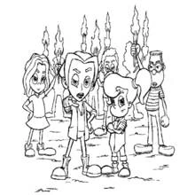 Coloriage Jimmy Neutron et ses amis brandissant des torches