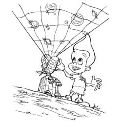 Coloriage Jimmy Neutron montrant une carte stellaire projetée