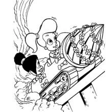 Coloriage Jimmy Neutron amies à bord d'une fusée fleurie