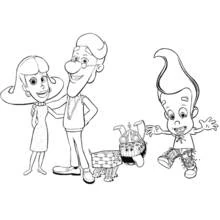 Coloriage Jimmy Neutron avec ses parents et le chien-robot Goddard