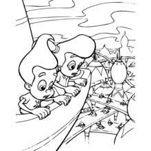 Coloriage Jimmy Neutron et Cindy observant une ville futuriste
