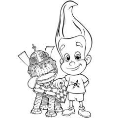 Coloriage Jimmy Neutron aux côtés de son chien robot Goddard