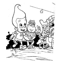 Coloriage Jimmy Neutron se promène avec ses amis