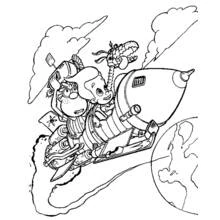 Coloriage Jimmy Neutron pilotant sa fusée avec Carl