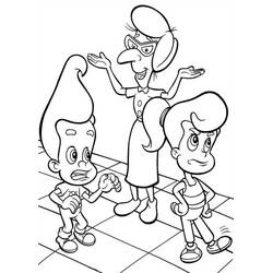 Coloriage Jimmy Neutron avec sa maîtresse et un camarade