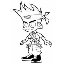 Coloriage Johnny Test avec sa coiffure hérissée et son bandana
