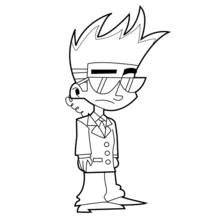 Coloriage Johnny Test en lunettes de soleil et costume