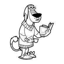 Coloriage Dukey en train de lire un livre avec une tasse de café