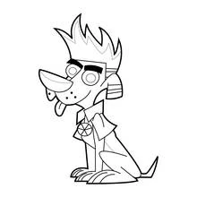 Coloriage Dukey le chien de Johnny Test assis avec la langue tirée