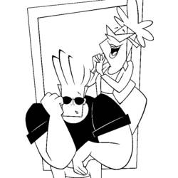 Coloriage Johny Bravo caché derrière une porte