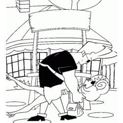 Coloriage Johny Bravo penché devant un stand de marché