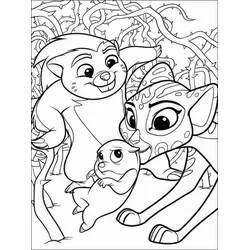Coloriage Personnages de La Garde Du Roi Lion réunis dans la forêt