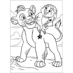 Coloriage Kion et Bunga sur son dos