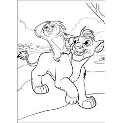 Coloriage Bunga et Kion se promenant dans la savane
