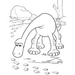 Coloriage Le Voyage d'Arlo suit les empreintes