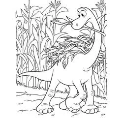 Coloriage Arlo ramassant des tiges de maïs