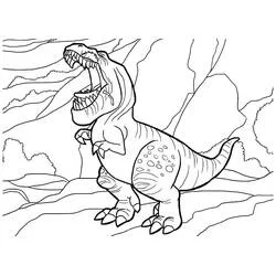 Coloriage Butch le T-Rex rugissant parmi les rochers