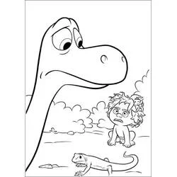 Coloriage Arlo regardant Spot et un lézard